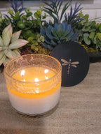 Dragonfly Luxury 3-Wick Scented Soy Candle - Clear Embossed Glass (14 oz)
