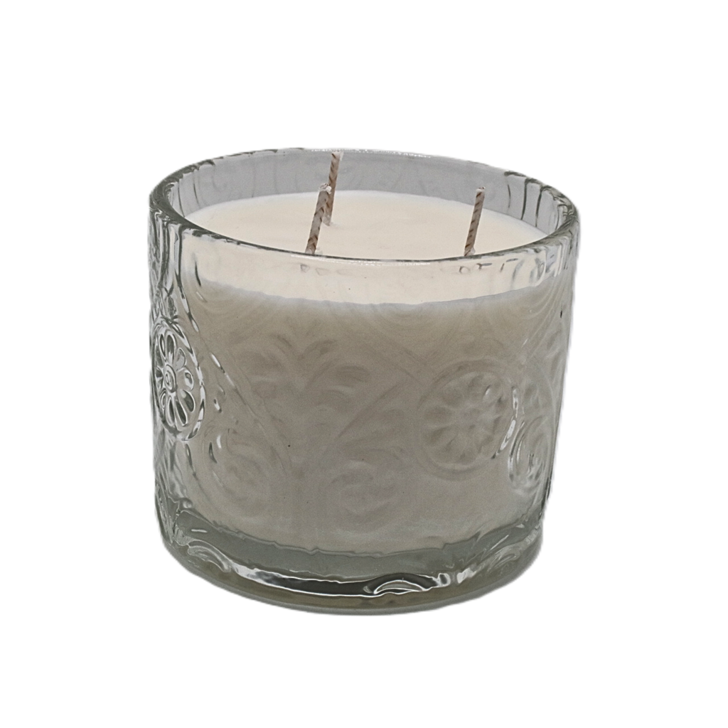 Dragonfly Luxury 3-Wick Scented Soy Candle - Clear Embossed Glass (14 oz)