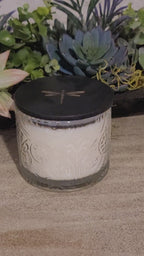 Dragonfly Luxury 3-Wick Scented Soy Candle - Clear Embossed Glass (14 oz)